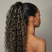 Frodio Ponypop Ash Blonde Highlight Curly Water Wave Ponytail 100% Human Hair Extension Sleek And Full Ponytail Wig Drawstrin...