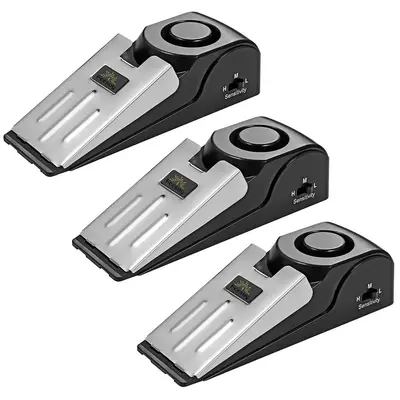 3 Pack Door Stop Alarm with 120DB Security Alarm, Floor Wedge Door Stop Siren, Door Security Devices for Traveling Apartment ...
