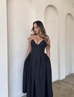 Charlotte Strapless No Stretch Corset wedding guest womenswear midi Formal Pleated  Black dress with pockets Date night Cloth...