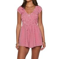 Women Y2k Gingham Romper Summer V-Neck Short Sleeve Jumpsuit Plaid  Outfit Dressy Playsuit