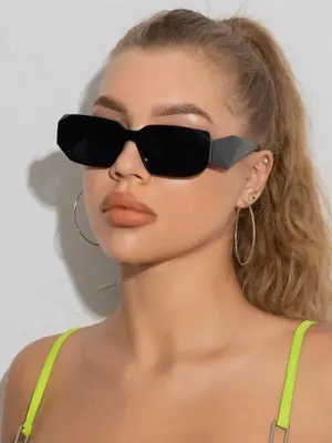 Plastic Square Frame Modern Sunglasses As Gift, Minimalist Fashionable Thin Sunglasses, Cool Versatile Rectangular Sunglasses...