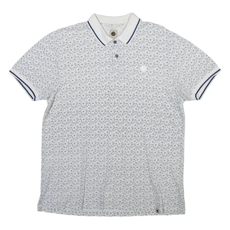 PRETTY GREEN Mens Polo Shirt White Paisley L