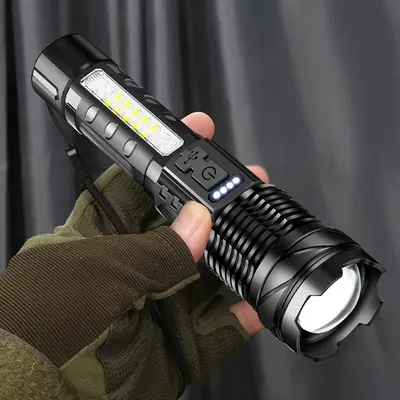 Portable LED Flashlight, USB Rechargeable Waterproof Flashlight, Portable LED Outdoor Flashlight for Fishing, Hunting, Climb...