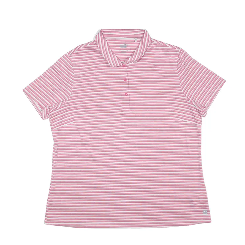 PUMA Polo Shirt Pink Striped Short Sleeve Womens 2XL