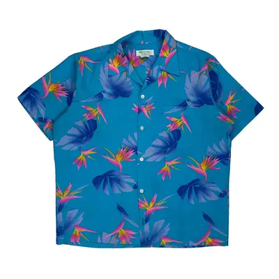 Hookano Floral Hawaiian Shirt - Large Blue Cotton