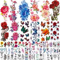 82 Sheets Flowers Temporary Tattoos Stickers, Roses, Butterflies and Multi-Colored Mixed Style Body Art Temporary Tattoos for...