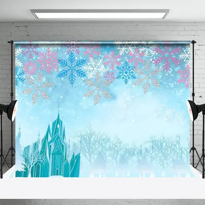 Snowflakes Frozen Castle Tree Snowy Winter Backdrop - Aperturee