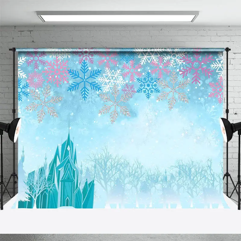 Snowflakes Frozen Castle Tree Snowy Winter Backdrop - Aperturee
