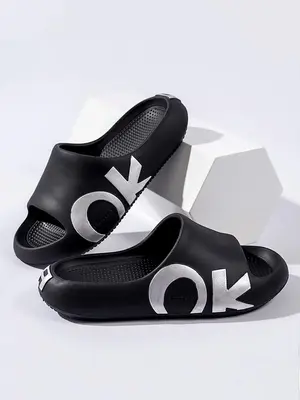 Sporty Minimalist Letters Graphic Slides for Men, Soft Comfy Lightweight Non-slip Home Walking Shoes for Men, Boy Summer 2024...