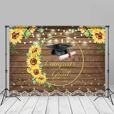 Sunflowers Light Wood Congrats Grad Photo Backdrop - Aperturee