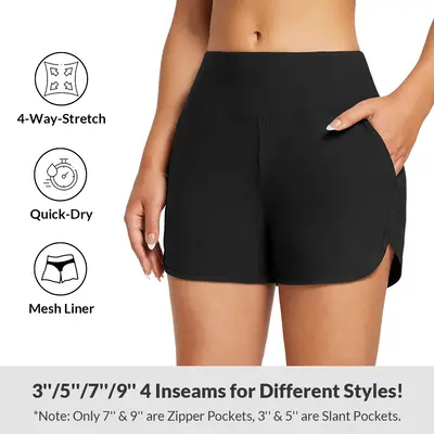 baleaf Women's 3''/5/7''/9'' High Waisted Lightweight Board Shorts Swim/Running/Workout Quick Dry with Pockets Tankini Bott...