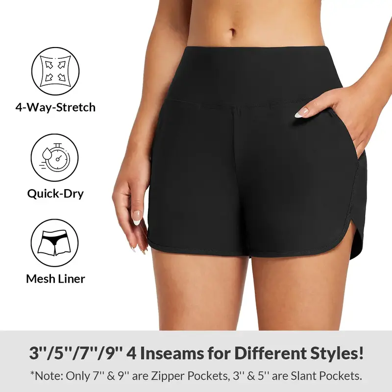 baleaf Women's 3''/5/7''/9'' High Waisted Lightweight Board Shorts Swim/Running/Workout Quick Dry with Pockets Tankini Bott...
