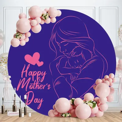 Aperturee Purple And Pink Abstract Line Round Mothers Day Backdrop
