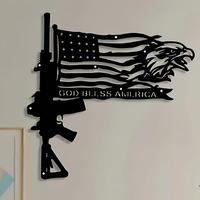 Metal Gun & Flag Design Wall Art, American Flag Wall Decor, Wall Hanging Decor for Home Living Room Bedroom, Home Decor, Room...