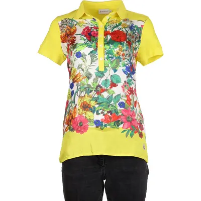 Moncler Floral Polo Shirt - Medium Yellow Cotton Blend