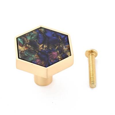 Hexagon with Marble Pattern Brass Box Handles & Knobs