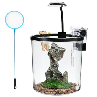 Garvee Mini Desktop Fish Tank Kit – 1.5/2.3/2.5 Gallon Plastic Aquarium Starter Set with Silent Filter, LED Light & Oxygen ...