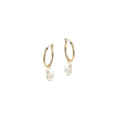 Venus Gold Hoop Earrings With Keshi Pearl Charm | Size: Medium