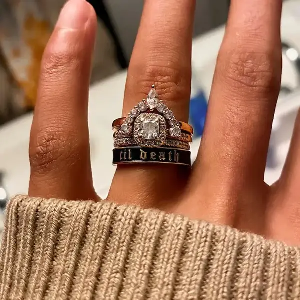 4mm Wide Til Death Black Enamel Band Ring, Personalized Band, Anniversary and Wedding Ring, Promise Ring, Stacking Band -925 ...