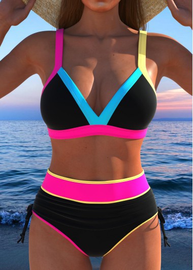 Modlily Contrast Binding High Waisted Black Bikini Set - XXL