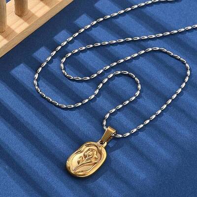 304 Stainless Steel Rose Pendant Necklaces for Women