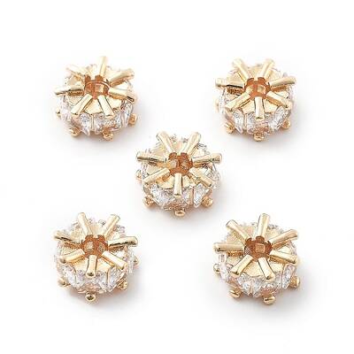 Brass Micro Pave Cubic Zirconia Beads