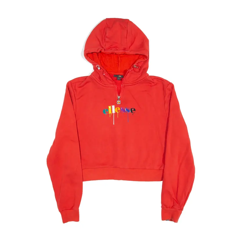 ELLESSE 1/4 Zip Hoodie Red Pullover Womens UK 10