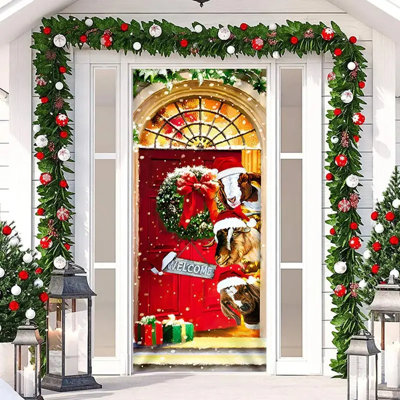 Welcome Livestocks Snowy Christmas Red Door Cover - Aperturee