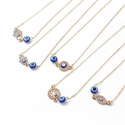 Crystal Rhinestone & Resin Evil Eye Pendant Necklace