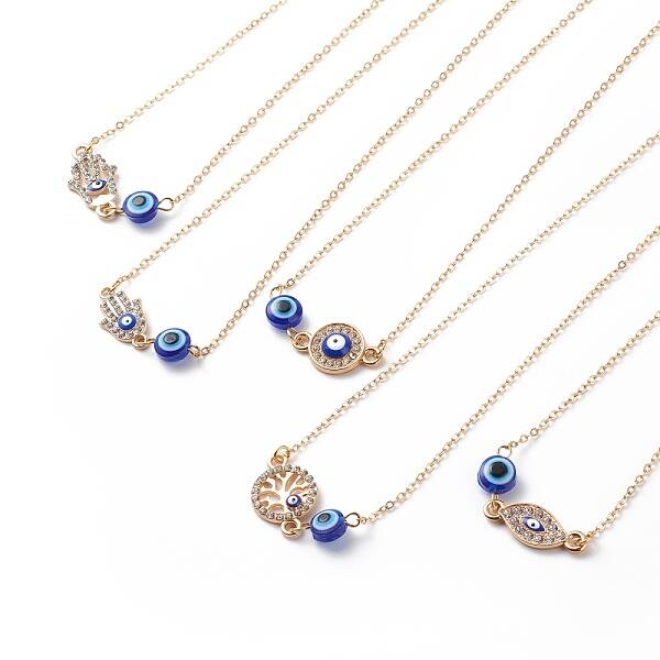 Crystal Rhinestone & Resin Evil Eye Pendant Necklace