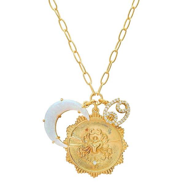 Cubic Zirconia Constellation & Opalite Moon Pendant Necklace