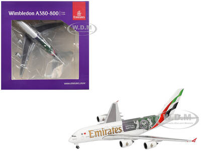 Airbus A380-800 Commercial Aircraft Emirates Airlines - Wimbledon Official Partner (A6-EOE) White with Graphics 1/500 Dieca...