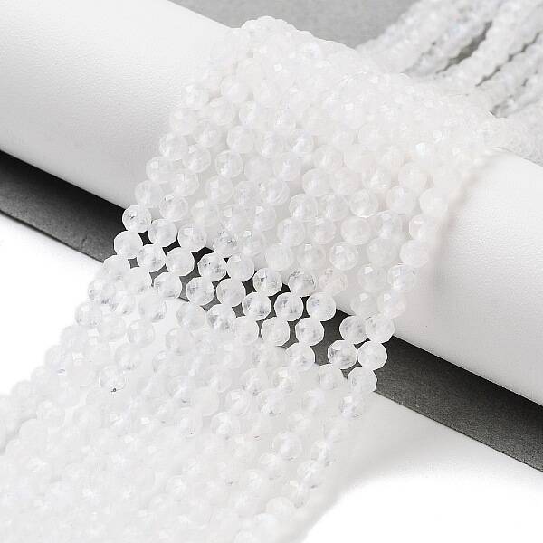 Faceted Round Natural Rainbow Moonstone Bead Strands