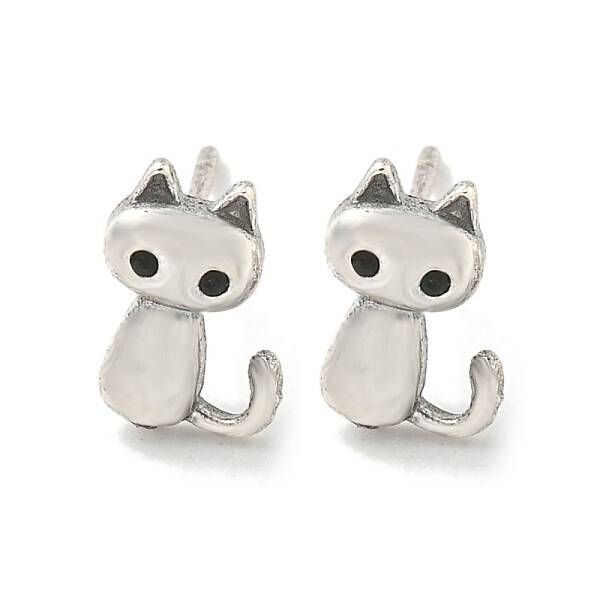 Rack Plated Cat Shape Brass Cubic Zirconia Studs Earrings for Women