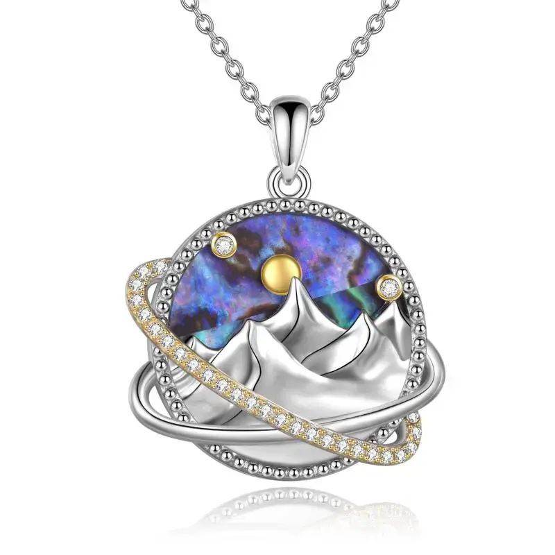 Sterling Silver Two-tone Abalone Shellfish Mountains Pendant Necklace for Women