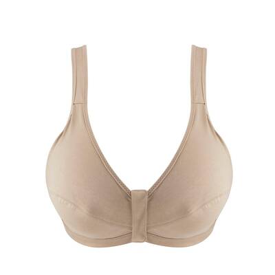 Shell - Full Cup Front Closure Silk & Organic Cotton Wireless Bra | Size: 42DD | Color: Shell