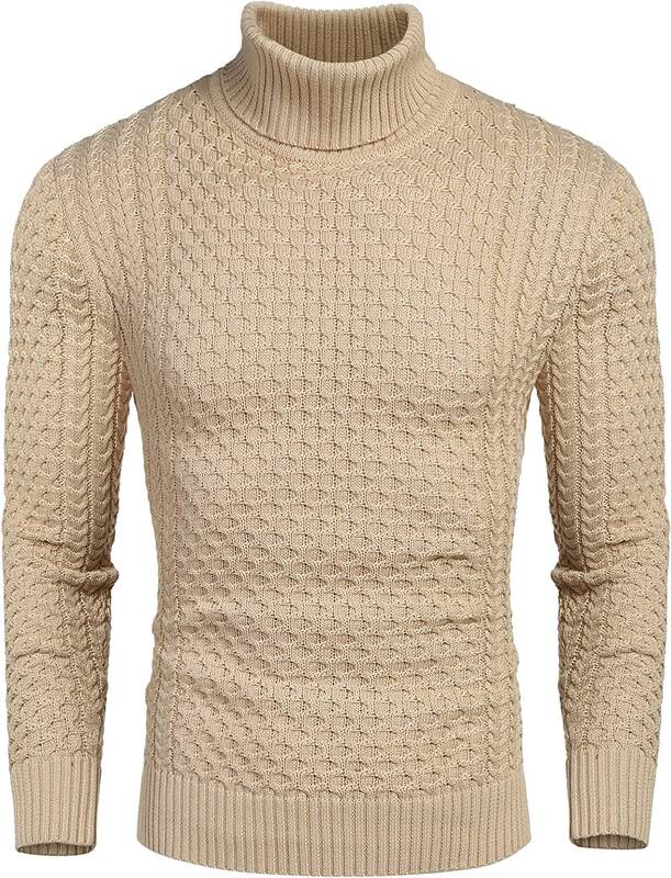 Slim Fit Turtleneck Knitted Twisted Pullover Sweaters (US Only), Khaki / M