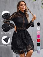 Eternal Swan Lace A-Line Dress - Baroque Neck Accent & Slim-Fit Illusion (Midnight Edition) Women Summer Elegant Casual weddi...