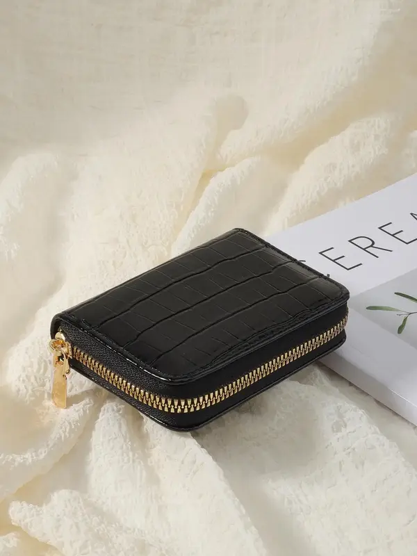 1 Piece Women's Simple Design Plain Crocodile Embossed Pu Leather Zipper Short Wallet, Multi-card Slots Cardholders for Daily...