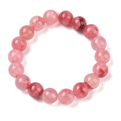 Natural Green Jade(Dyed) Round Beaded Stretch Bracelets