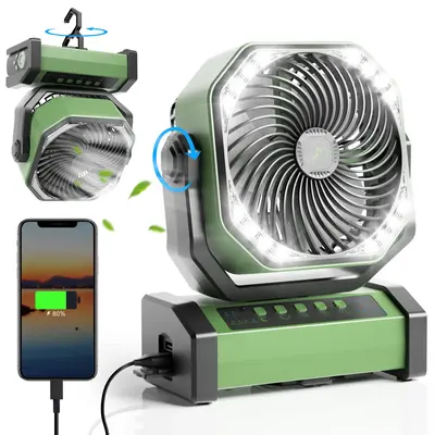 20000mAh Camping Fan with LED Light, Auto-Oscillating Desk Fan with Remote & Hook, Rechargeable Battery Operated Outdoor Tent...