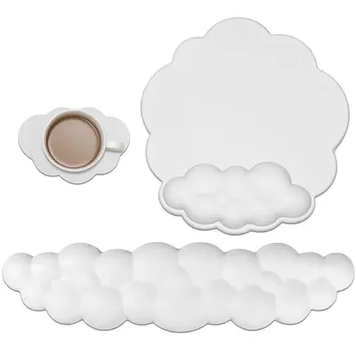 Cloud Shaped Mouse Pad Set, Including Creative Wrist Rest Mouse Pad, Non-slip Coaster, Comfortable Memory Foam Wrist Rest for...