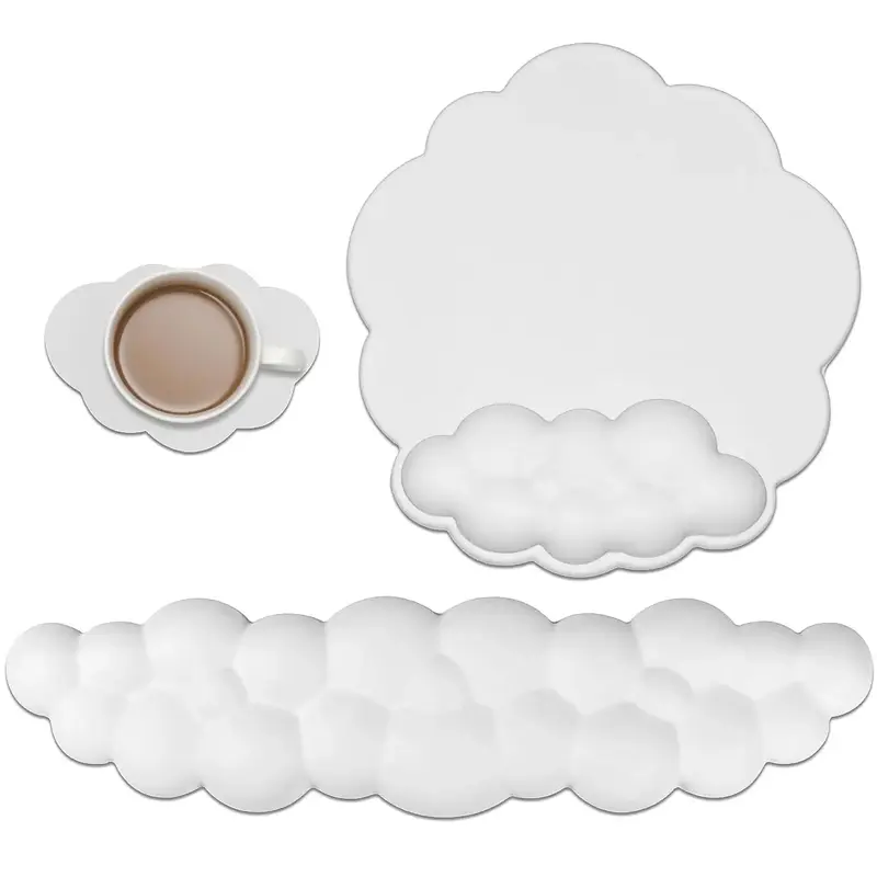 Cloud Shaped Mouse Pad Set, Including Creative Wrist Rest Mouse Pad, Non-slip Coaster, Comfortable Memory Foam Wrist Rest for...