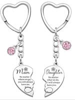 Fashion Slogan Pattern Metal Keychain for Mom and Daughter, Personalized Heart Tag Pendant Stainless Steel Keychain, Trendy A...
