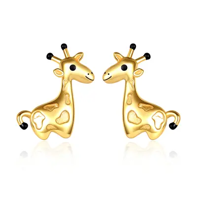 14K Gold & Black Giraffe Stud Earrings