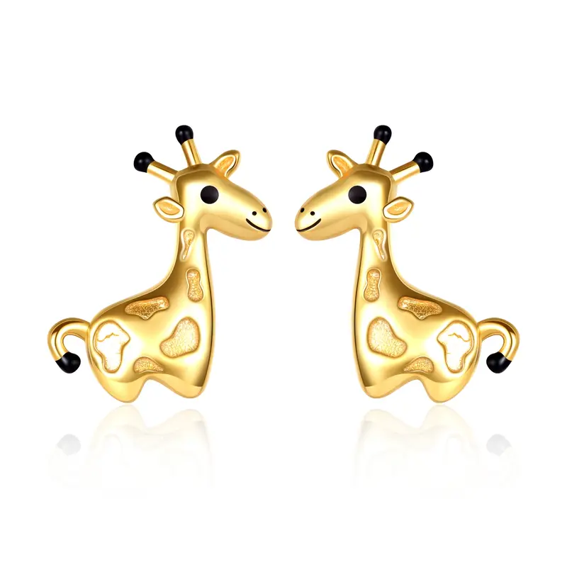 14K Gold & Black Giraffe Stud Earrings