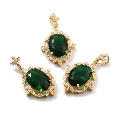 Rack Plating Brass Micro Pave Green Cubic Zirconia Pendants