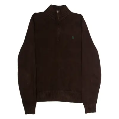 POLO RALPH LAUREN Mens Jumper Brown 1/4 Zip Tight Knit XL