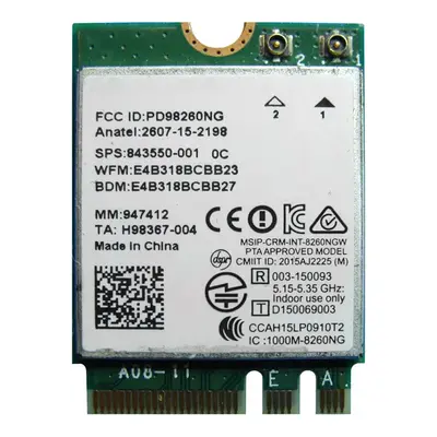 843550-001 HP Intel Wireless-AC 8260 Dual Band 867Mbps 2.4GHz / 5GHz IEEE 802.11a/b/g/n Bluetooth 4.2 Mini PCI Express M.2 22...