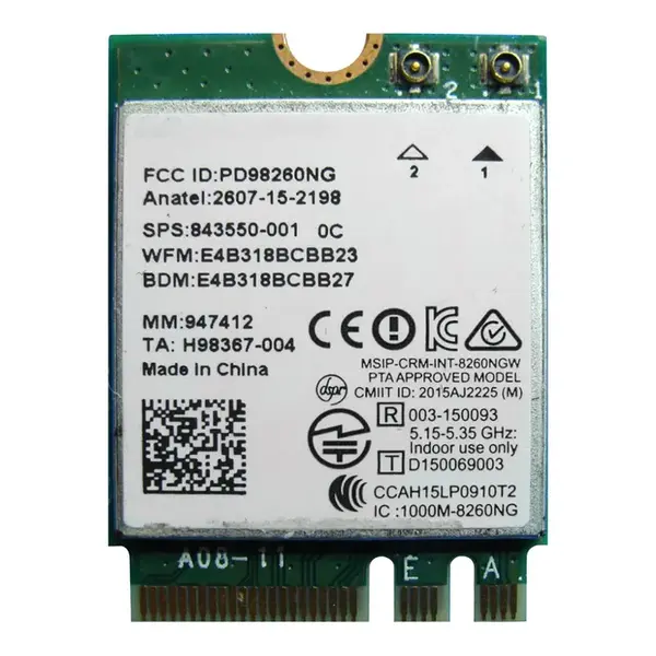 843550-001 HP Intel Wireless-AC 8260 Dual Band 867Mbps 2.4GHz / 5GHz IEEE 802.11a/b/g/n Bluetooth 4.2 Mini PCI Express M.2 22...